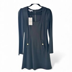 Square Neck Mini Dress Black Size XS